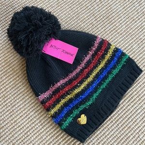 NWT Betsey Johnson Black & Striped Knit Hat